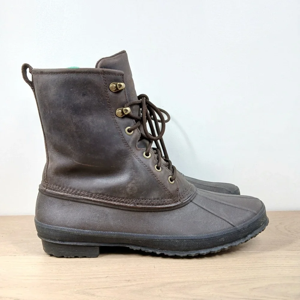 UGG Rain Snow Boots Men's 14 Brown Leather Waterproof Duck Boots Lace Up